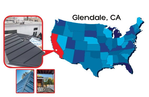 Map showing the 50-mile service radius of Elmer's Sheet Metal centered on Glendale, California.