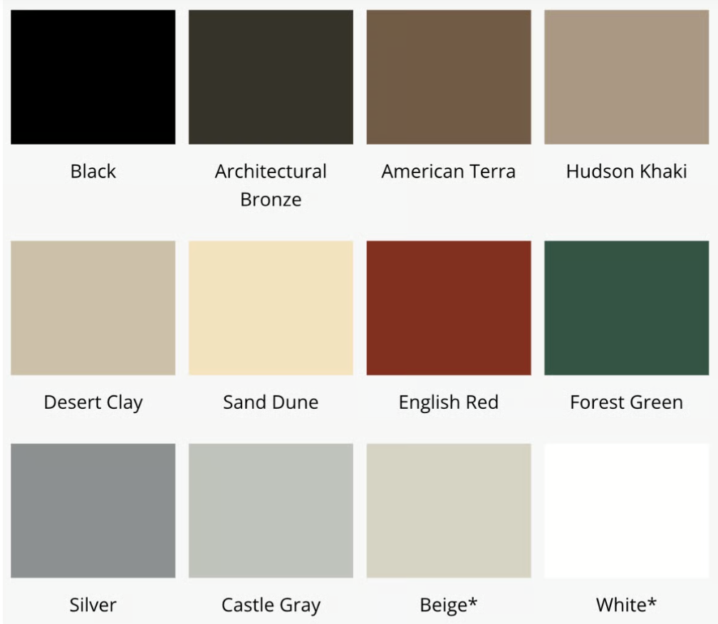 Exterior polyurethane color palette options for vinyl windows
