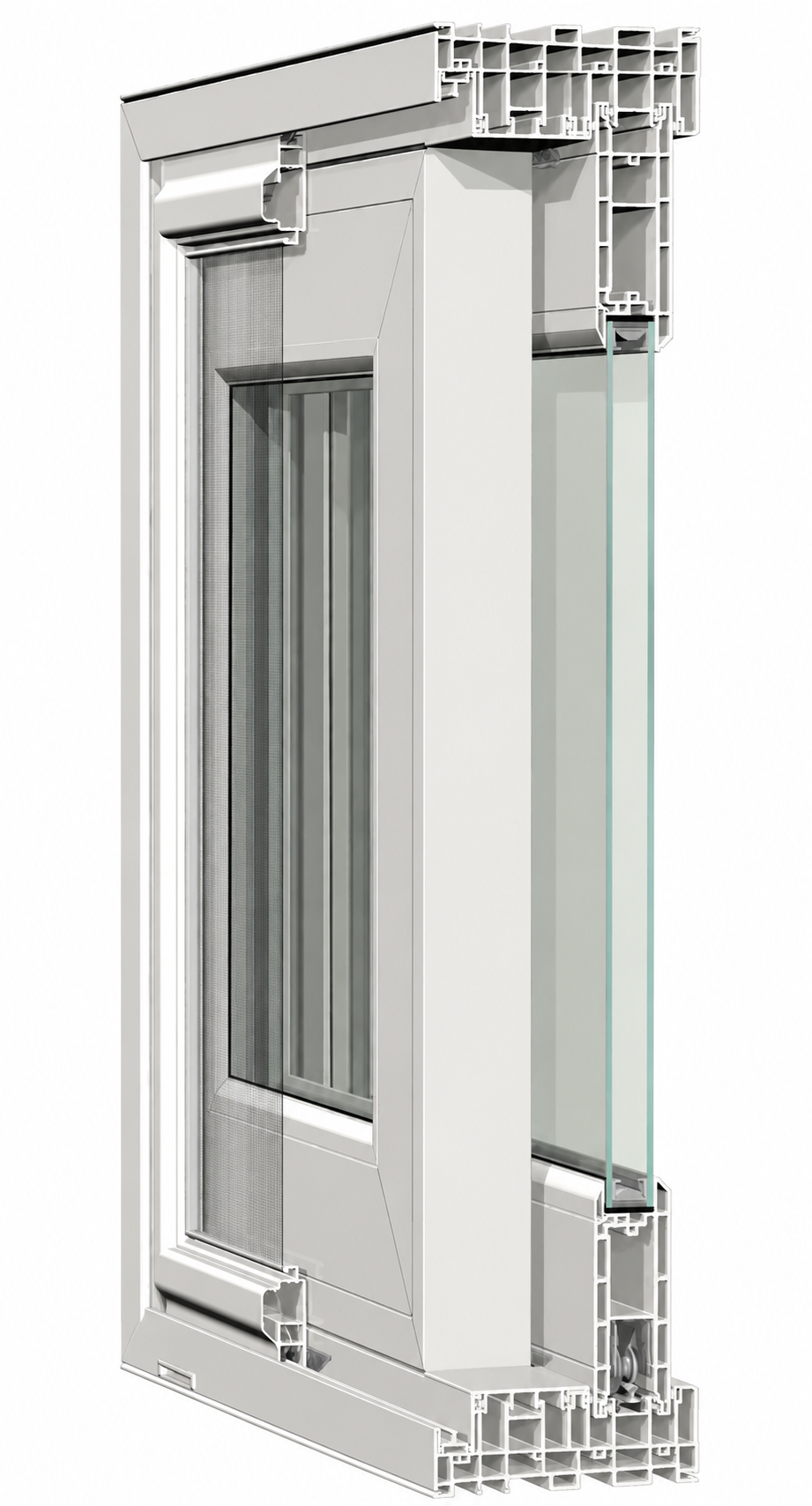 Vinyl sliding patio door cross-section cutaway