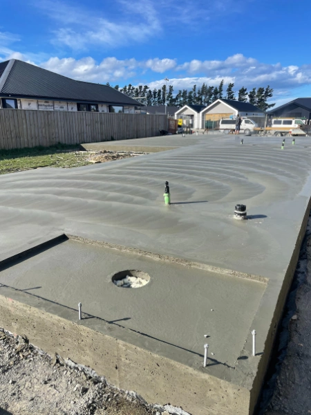 Freshly laid concrete foundations