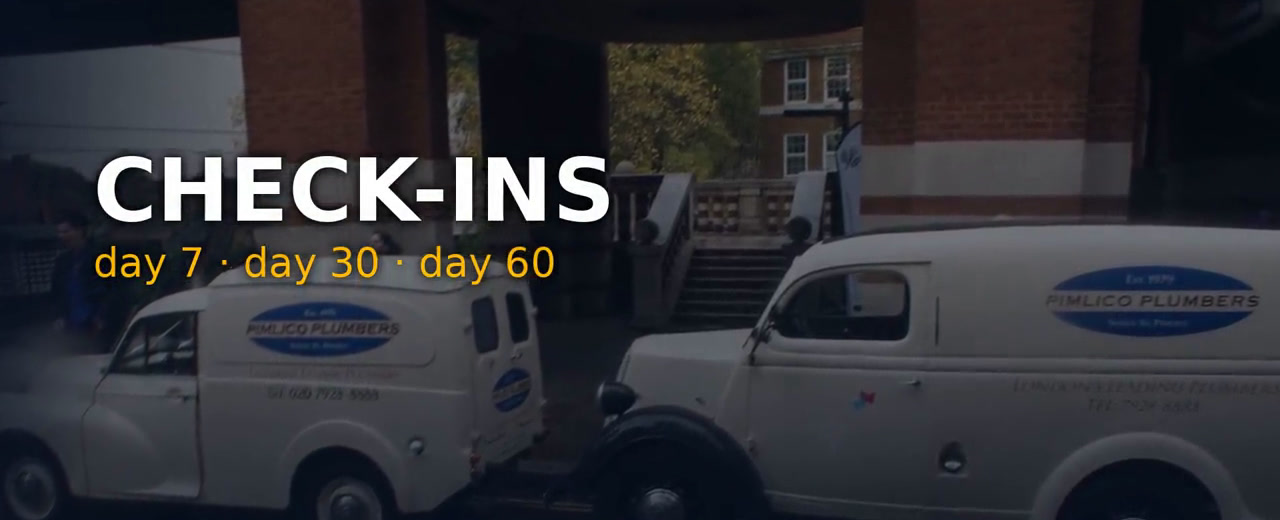 Check-ins at 7, 30, and 60 days