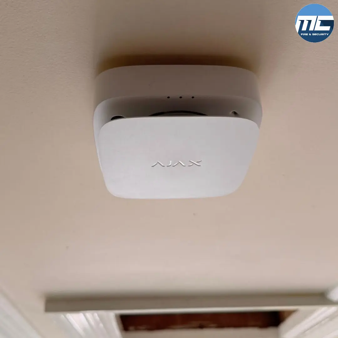 Ceiling-mounted Ajax fire detector — Marazion install