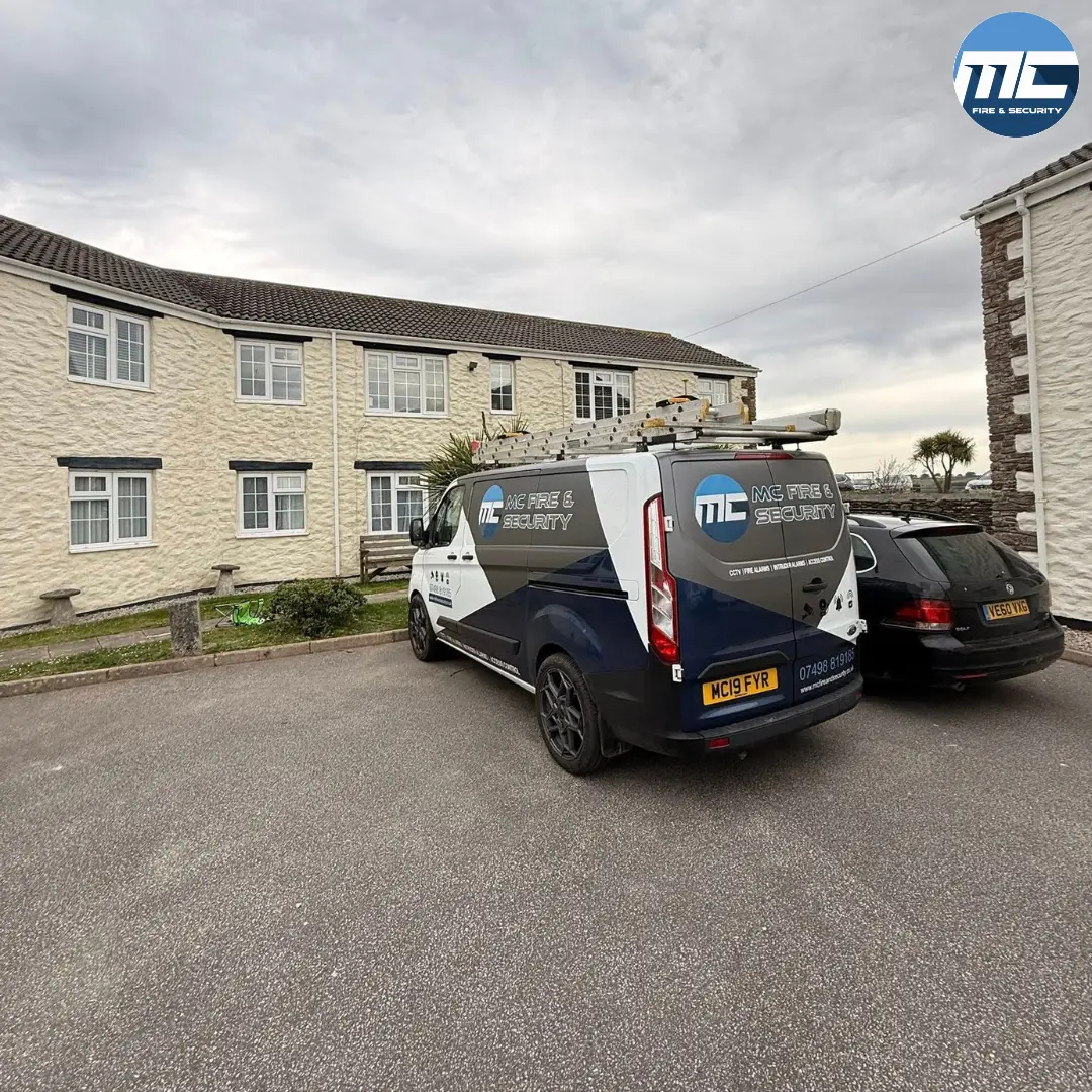 MC Fire & Security branded van on a local Camborne-area install