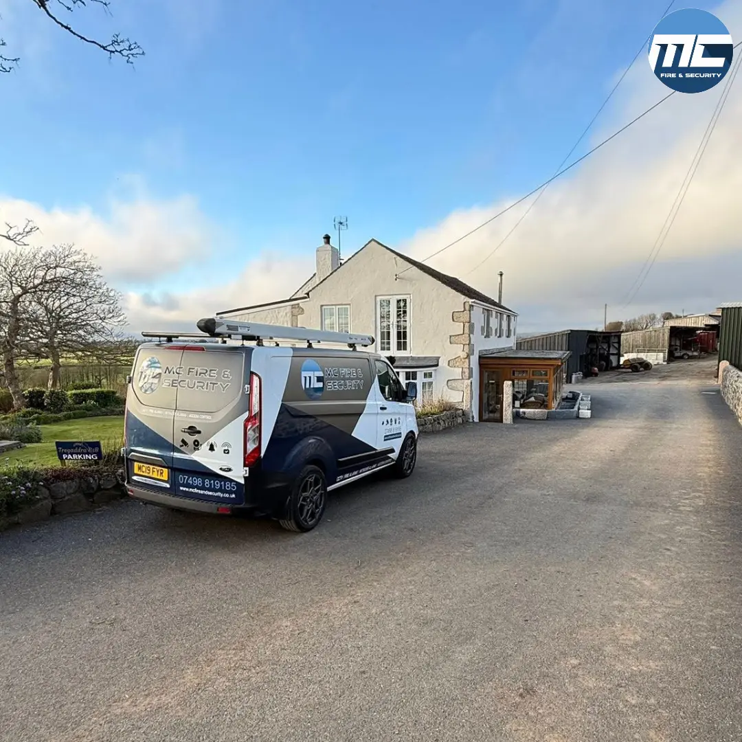 MC Fire & Security branded van at a rural Cornwall property
