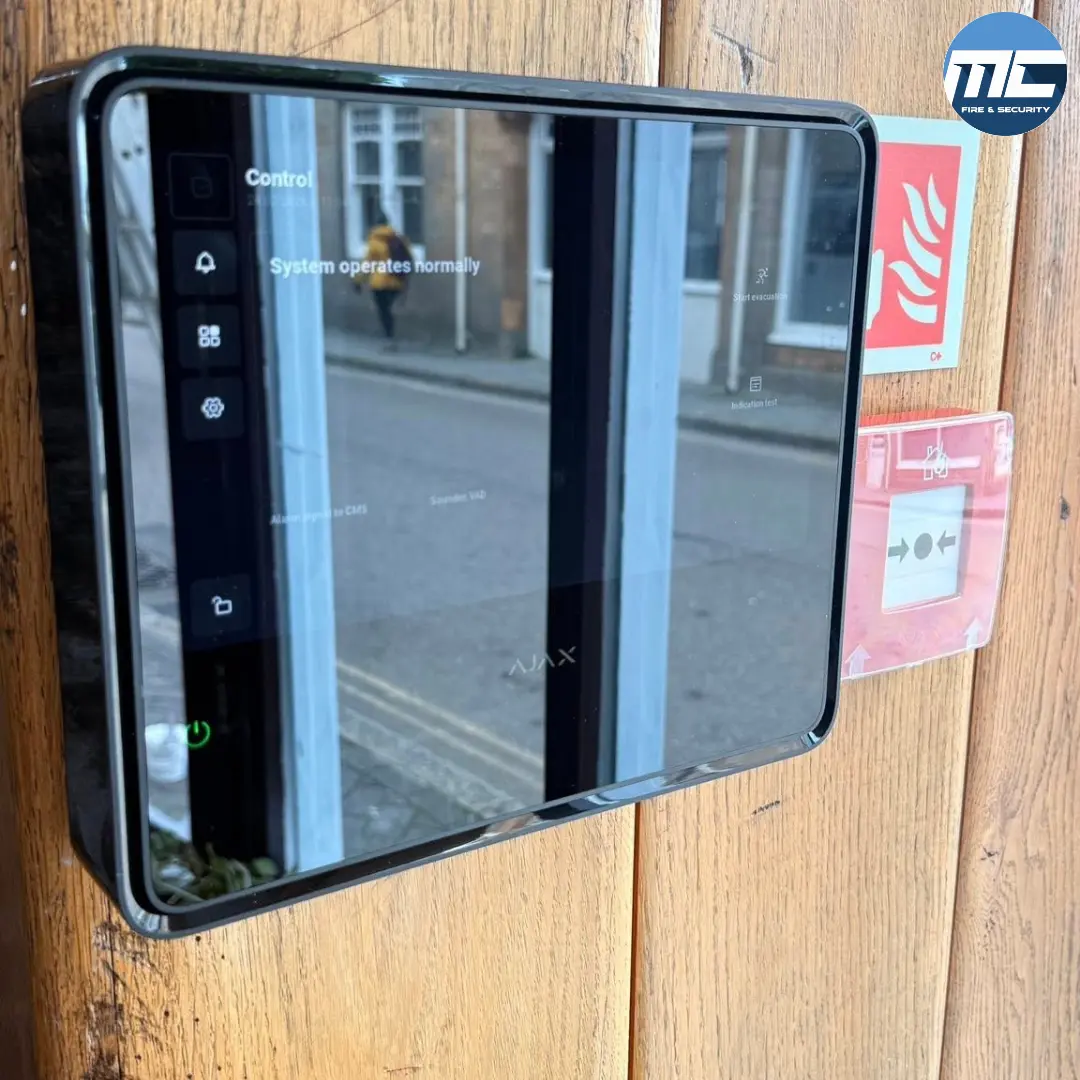 Wireless Ajax fire alarm tablet on an oak-framed property in Marazion — MC Fire & Security