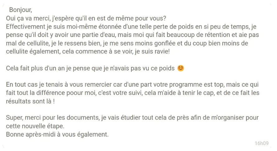Message d'une cliente à Laurette