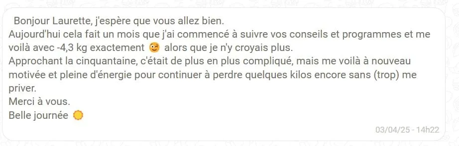 Message d'une cliente à Laurette