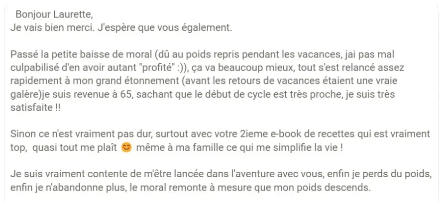 Message d'une cliente à Laurette