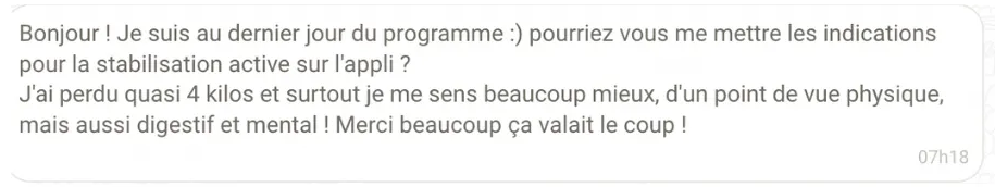 Message d'une cliente à Laurette