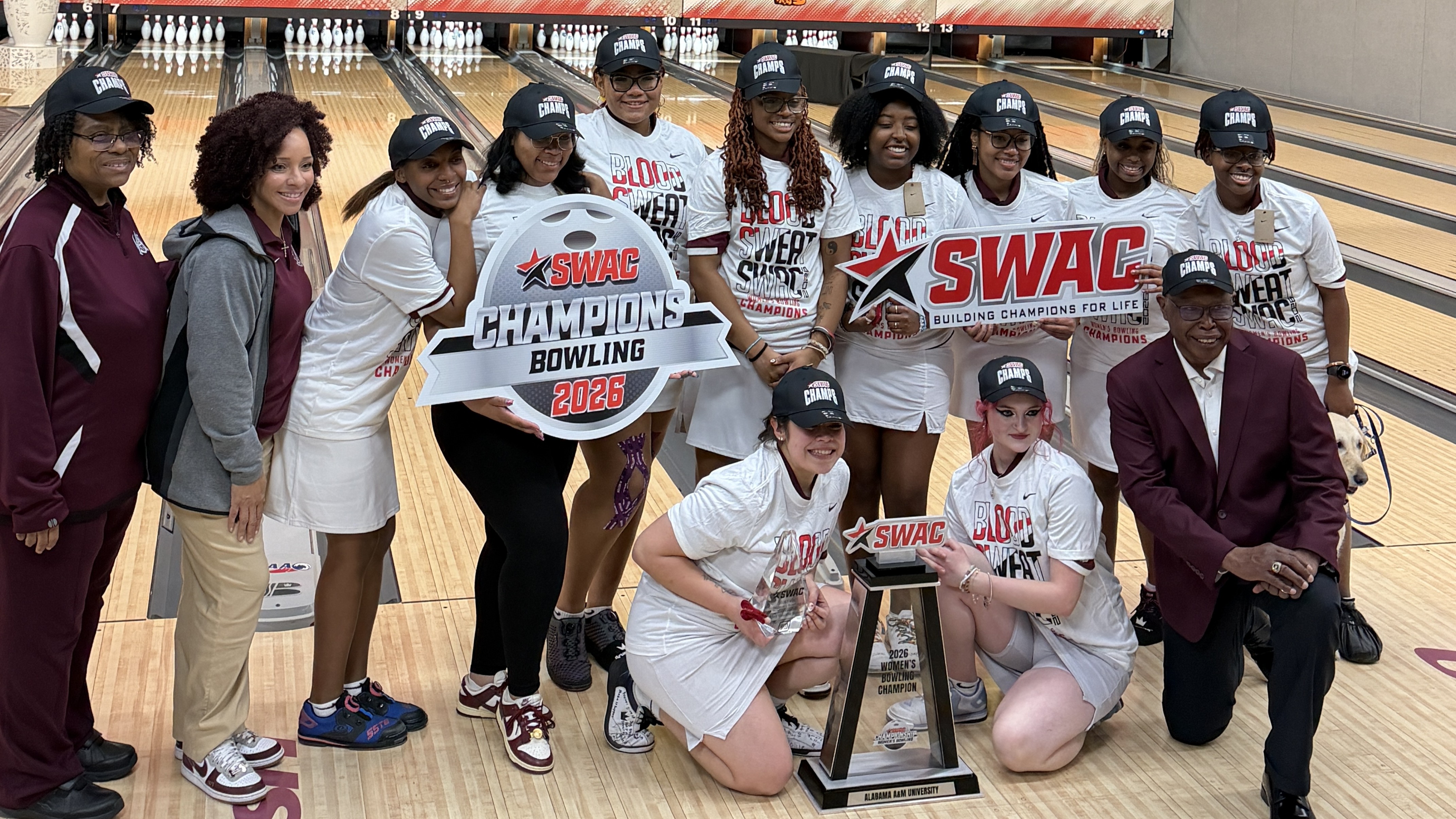 SWAC Champions Bowling 2026 team celebrating