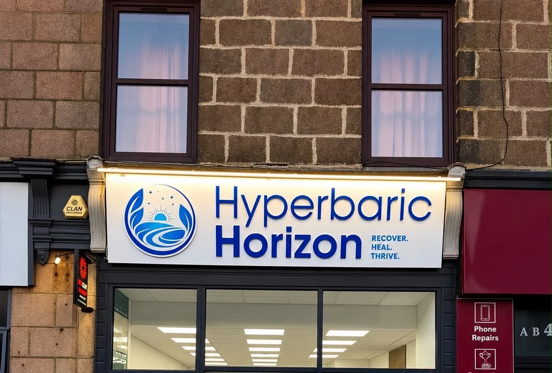 The Hyperbaric Horizon shopfront and sign at 6 Queen Street, Peterhead