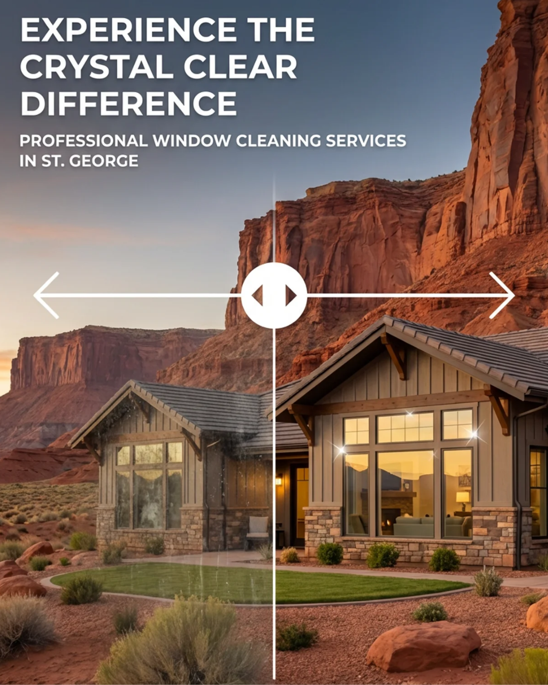 Transform Your View — before and after window cleaning comparison showing a Little Valley home.