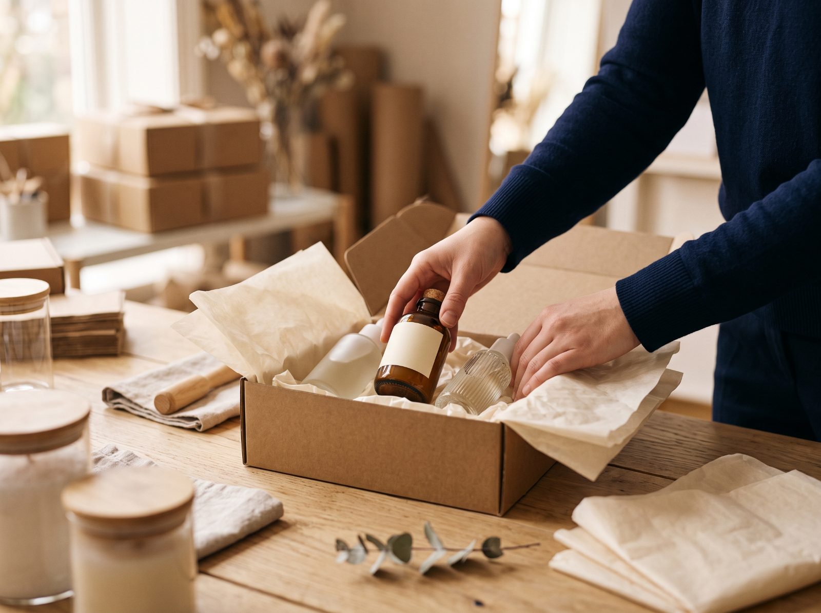 Premium products being packed for an online order
