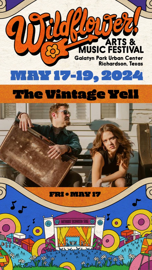Tall vertical key art variant of the Wildflower festival poster, hand-drawn lettering over illustrated color washes