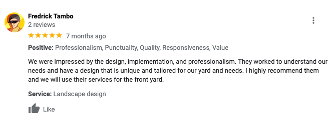 Google review from Fredrick Tambo