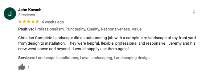 Google review from John Kovach
