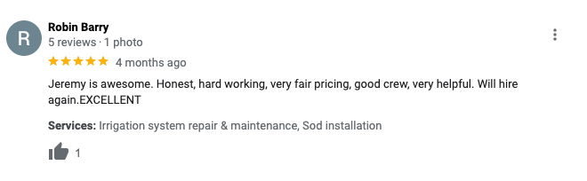 Google review from Robin Barry