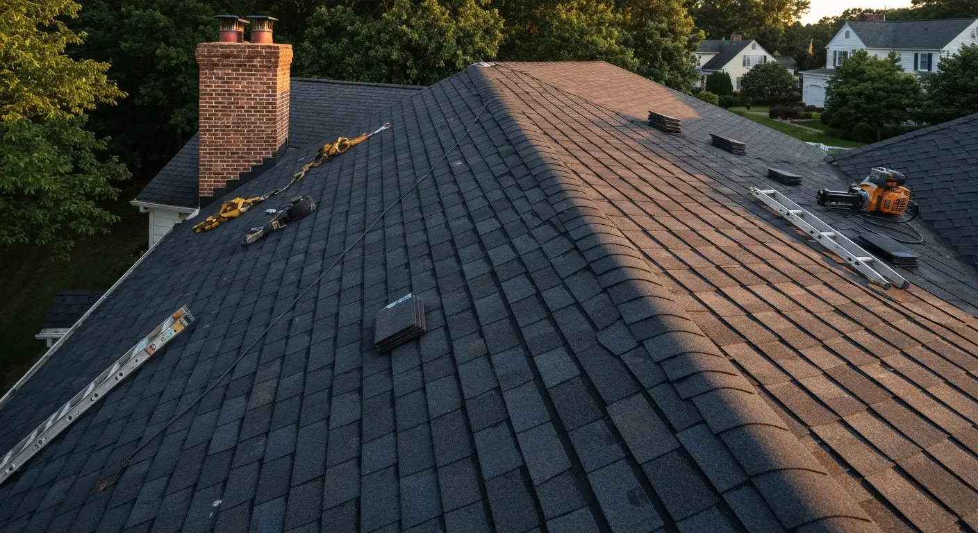 Roof replacement in progress