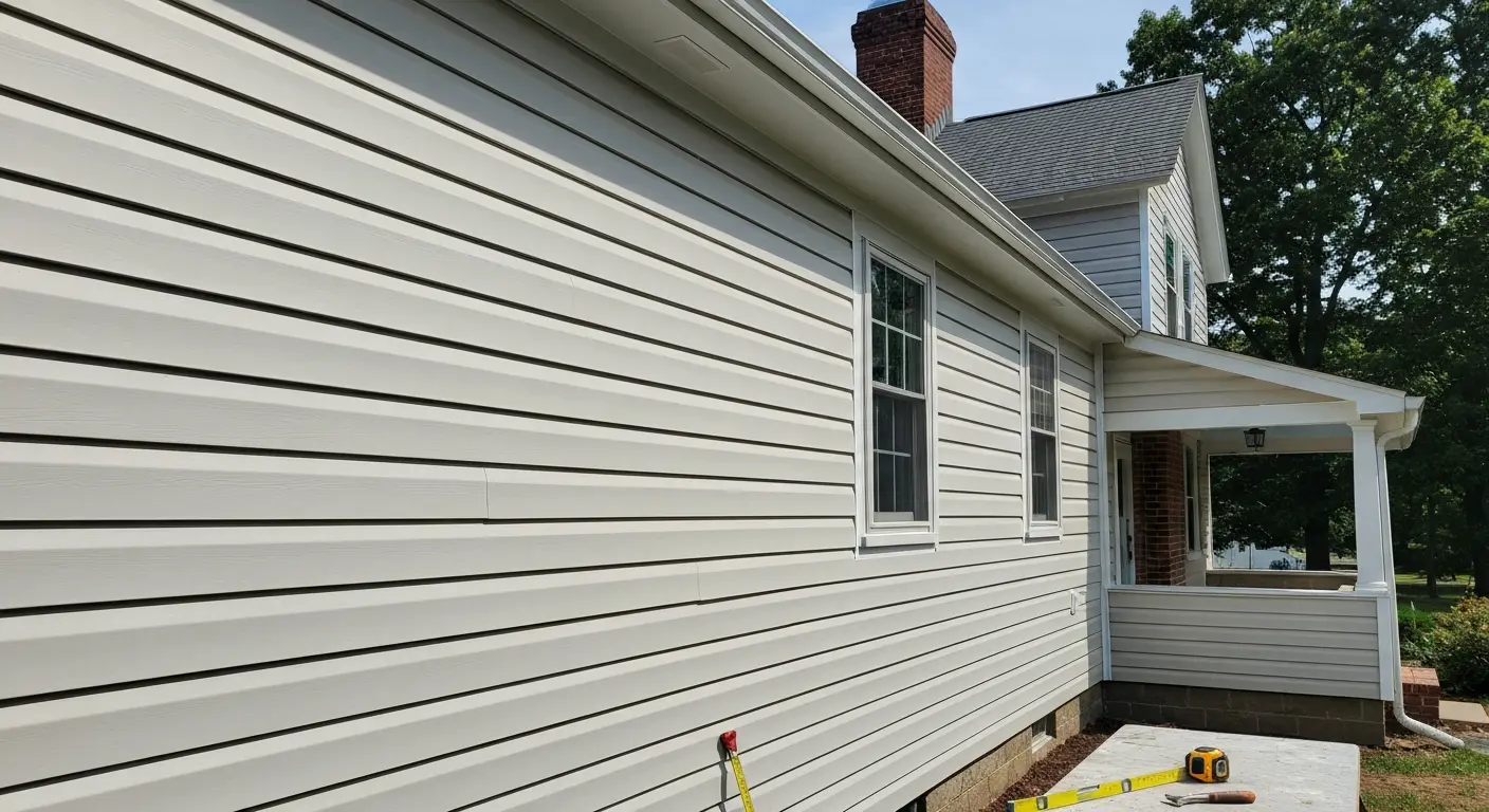 Siding repair on farmhouse