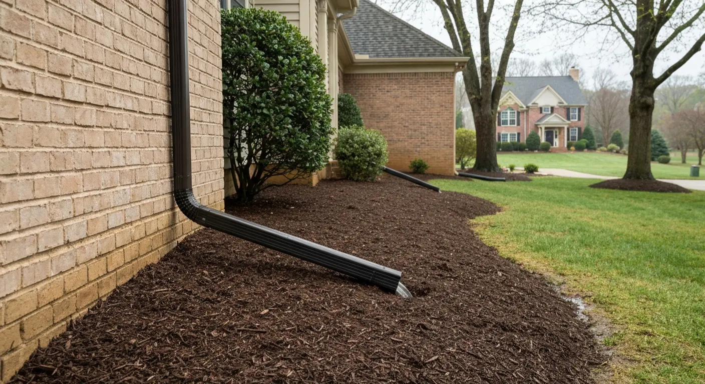 Downspout extension protecting foundation