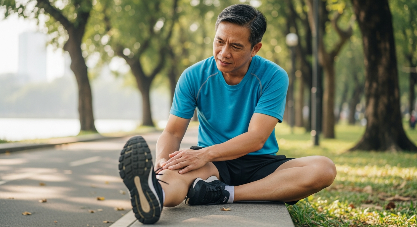 Minh họa chấn thương shin splints đau ống đồng ở runner mới bắt đầu chạy bộ