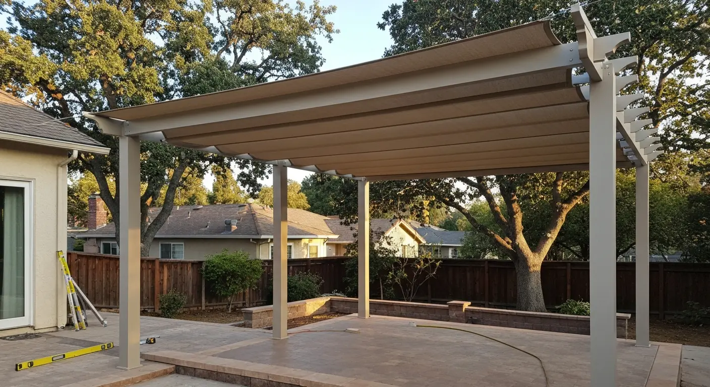 Pergola shade structure over patio in Alamo
