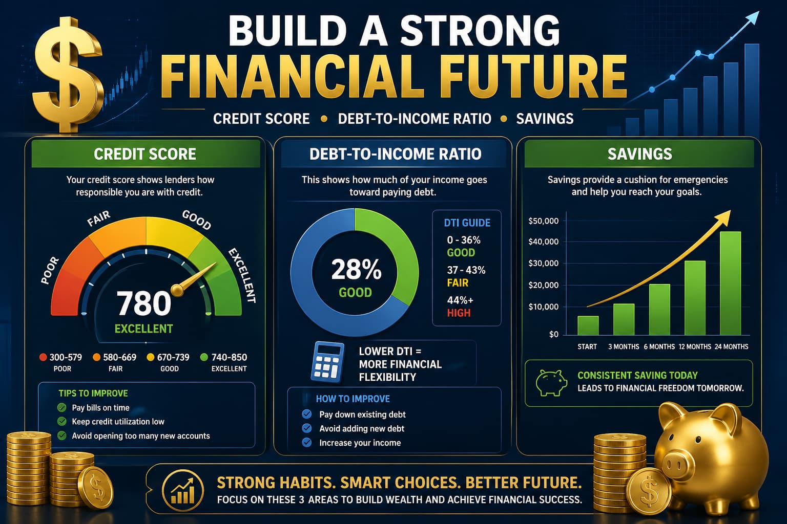 Credit Score; Debt-to-Income Ratio; Savings