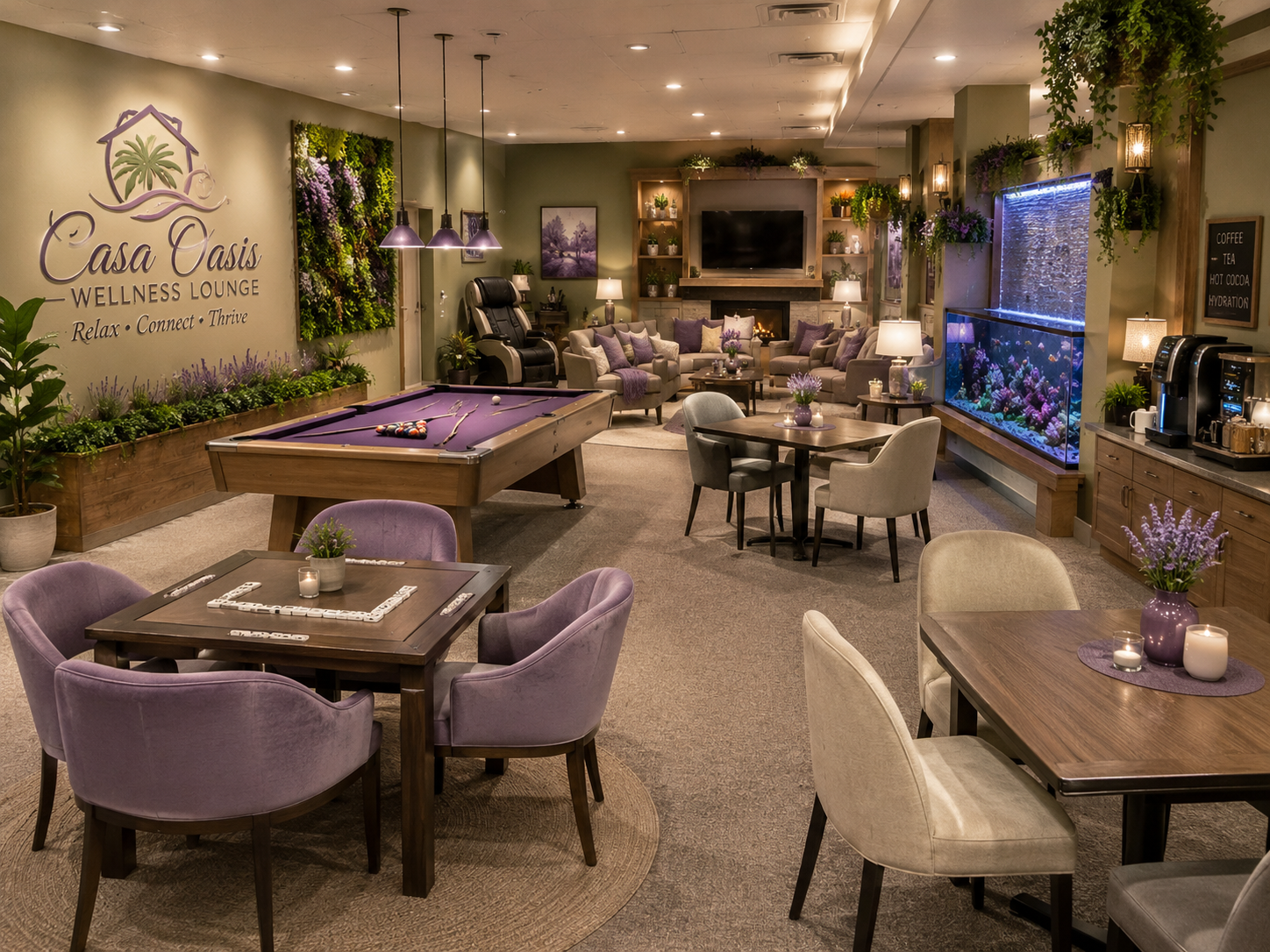 Concept visualization of the envisioned Casa Oasis Senior Wellness Lounge