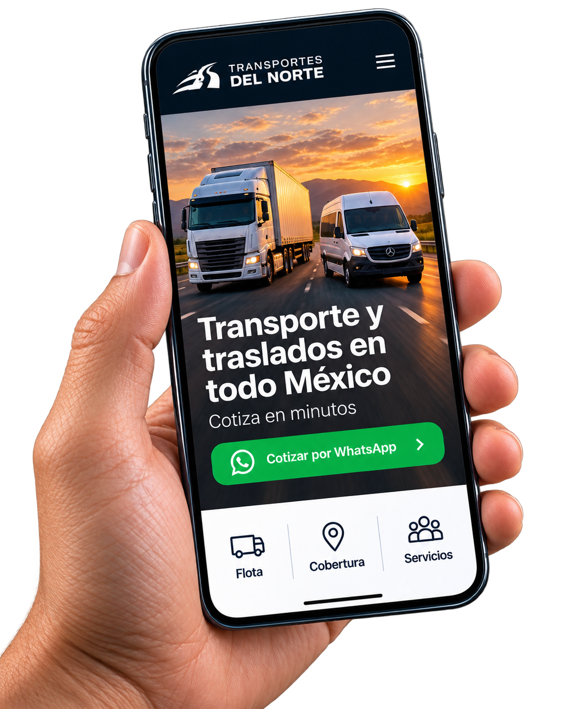 Sitio web de transporte visto en celular
