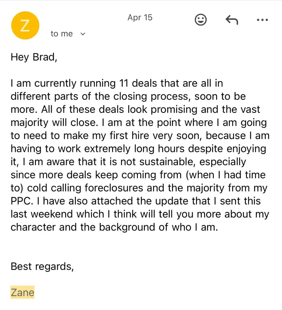 Member post: first lead turned into first contract