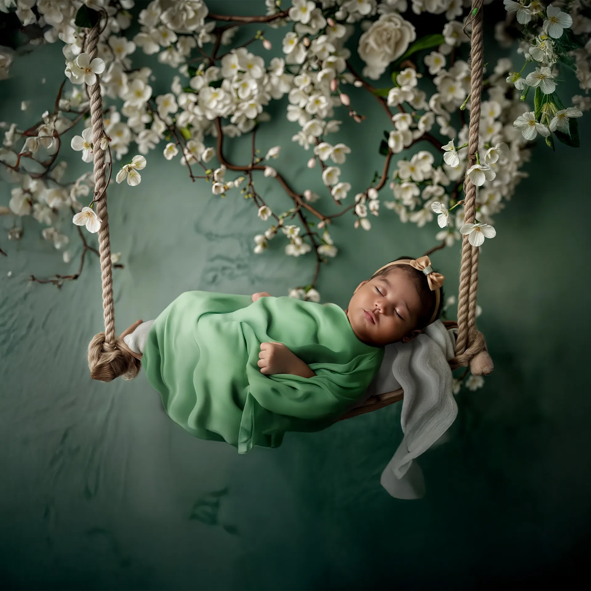 Newborn session in a swing at Stuart