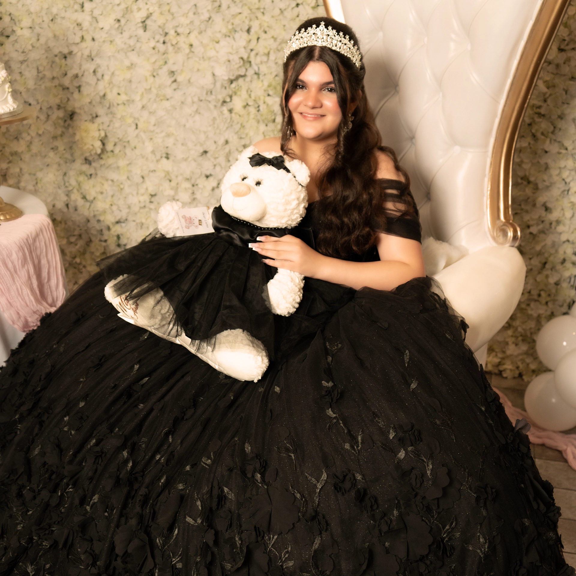 Quinceañera portrait showing a beautiful smile and relaxed pose