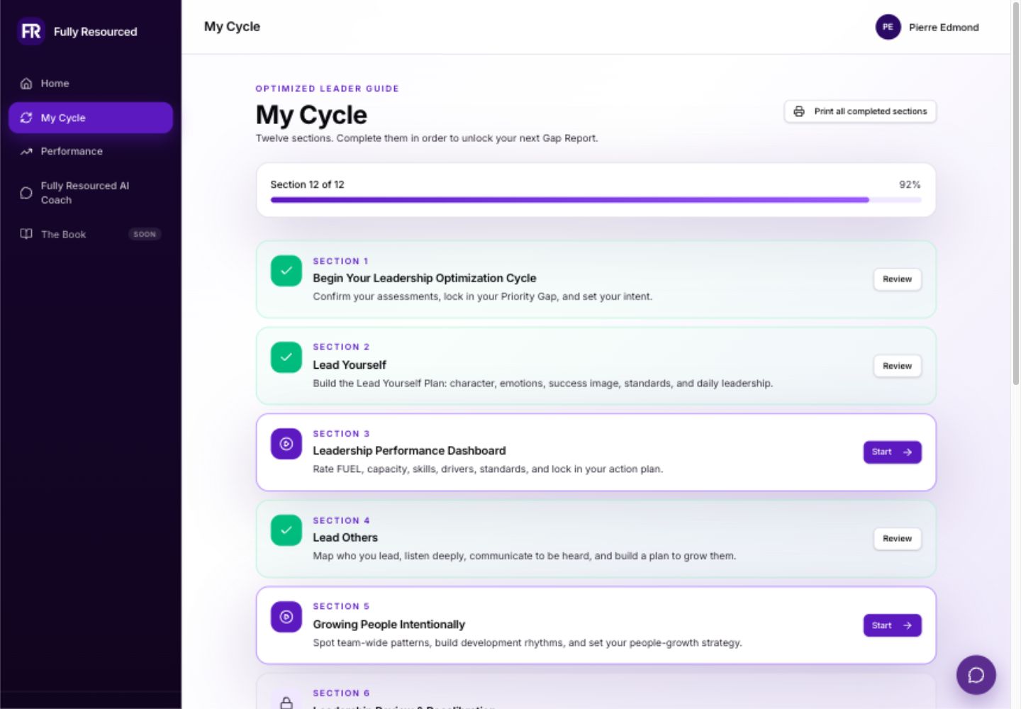 Fully Resourced 12-section growth cycle view