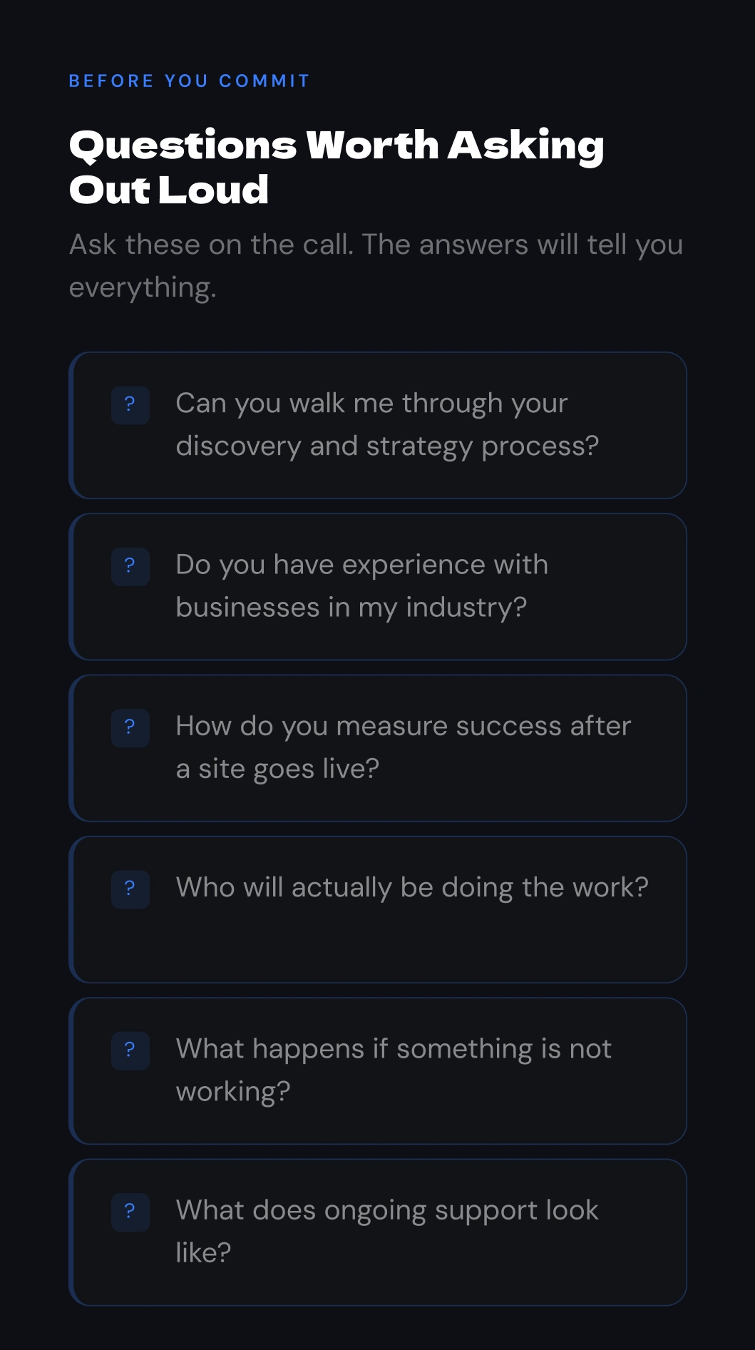 What to actually ask when you get on a call with a web design agency