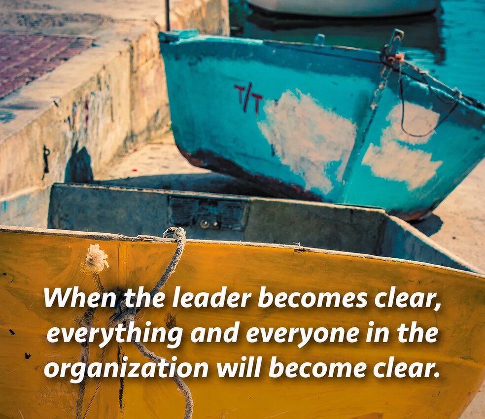 Colorful boats with the quote: When the leader becomes clear, everything and everyone in the organization will become clear.