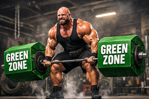 Strong company lifting heavy Green Zone capital strategy weights in gym symbolizing financial strength, capital advisory, and optimized working capital structure.
