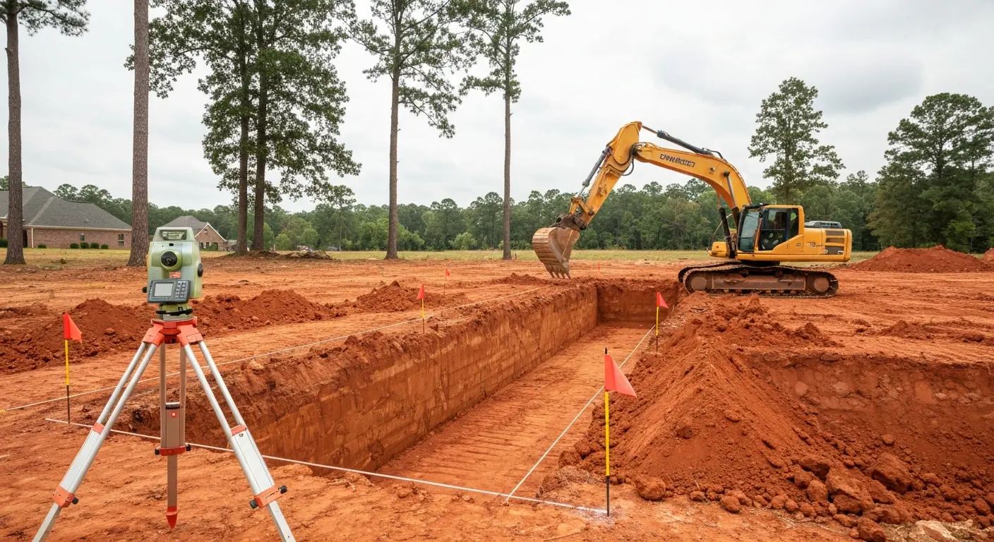 Excavation equipment preparing foundation trench