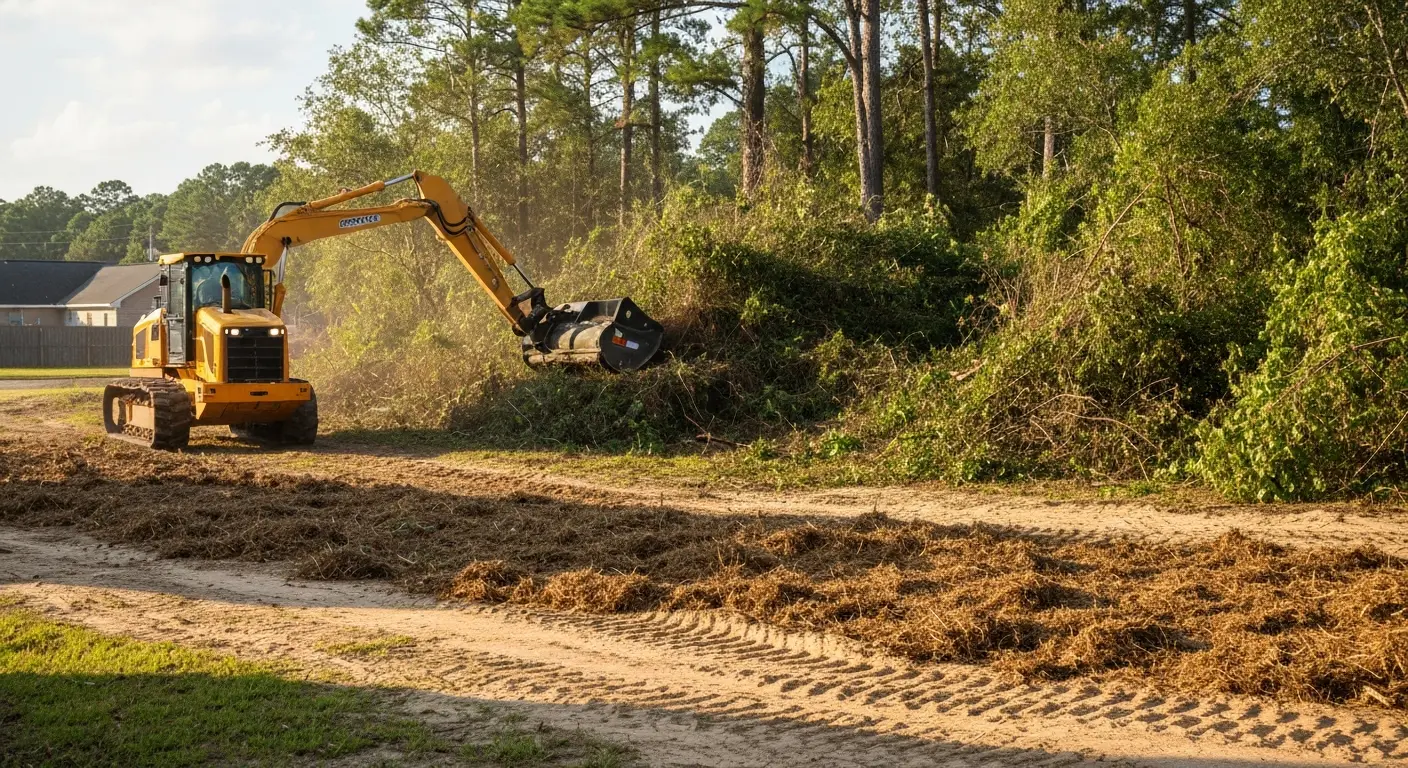 Forestry mulching equipment clearing dense brush