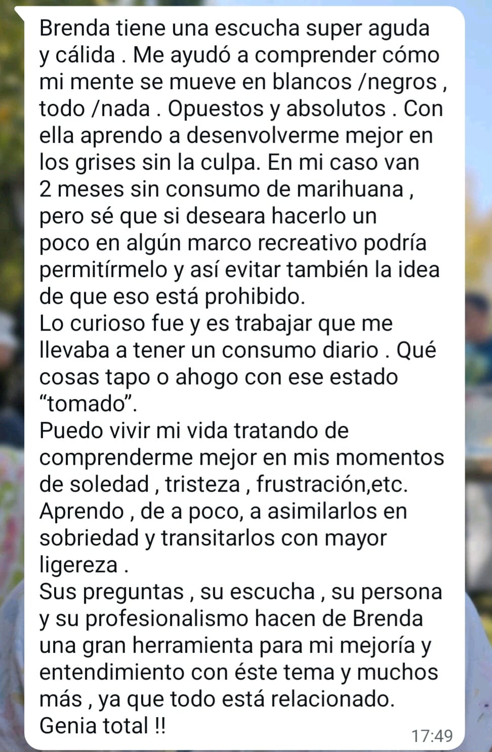 Captura del mensaje de Carolina R.