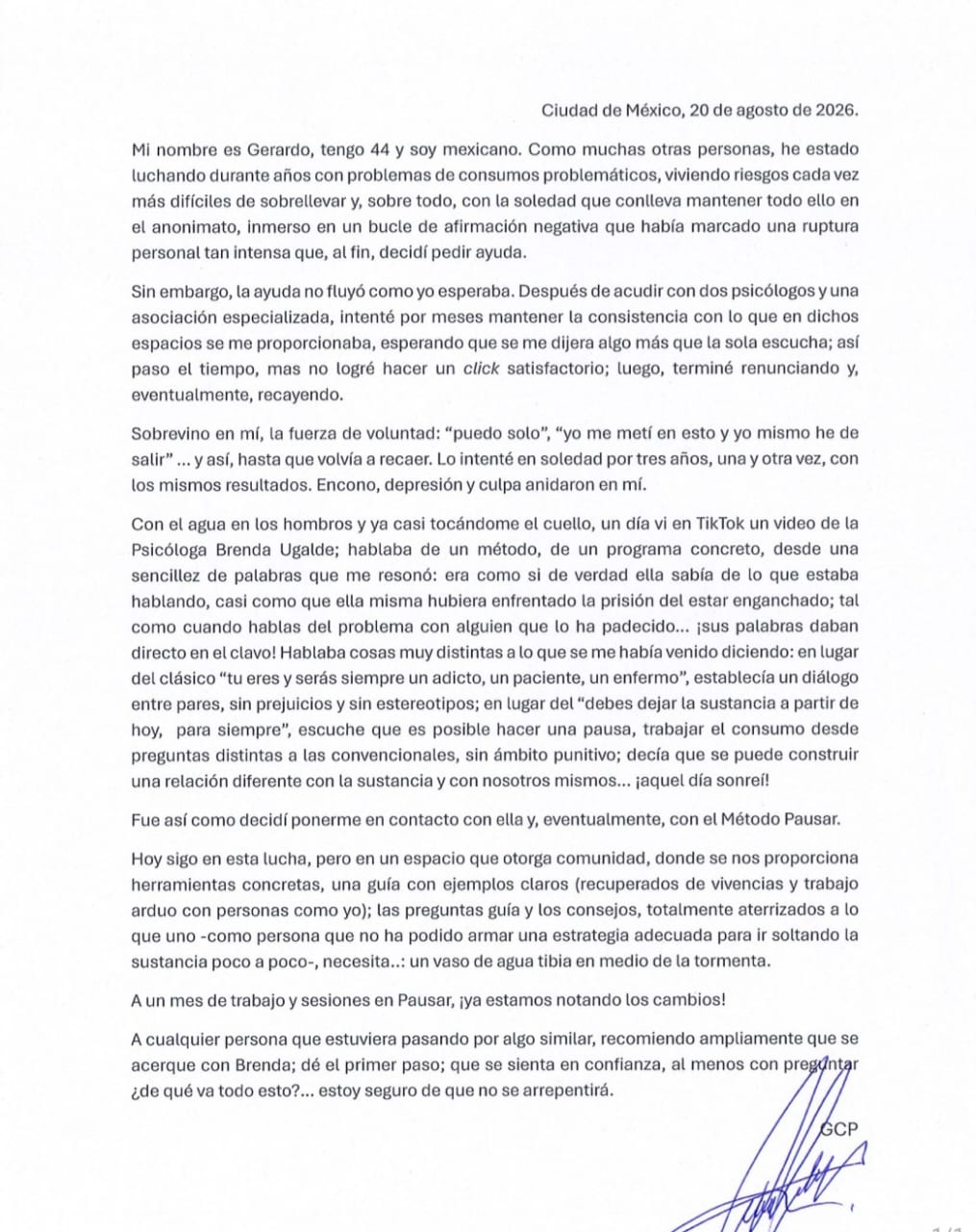 Captura 1 del mensaje de Gerardo C.