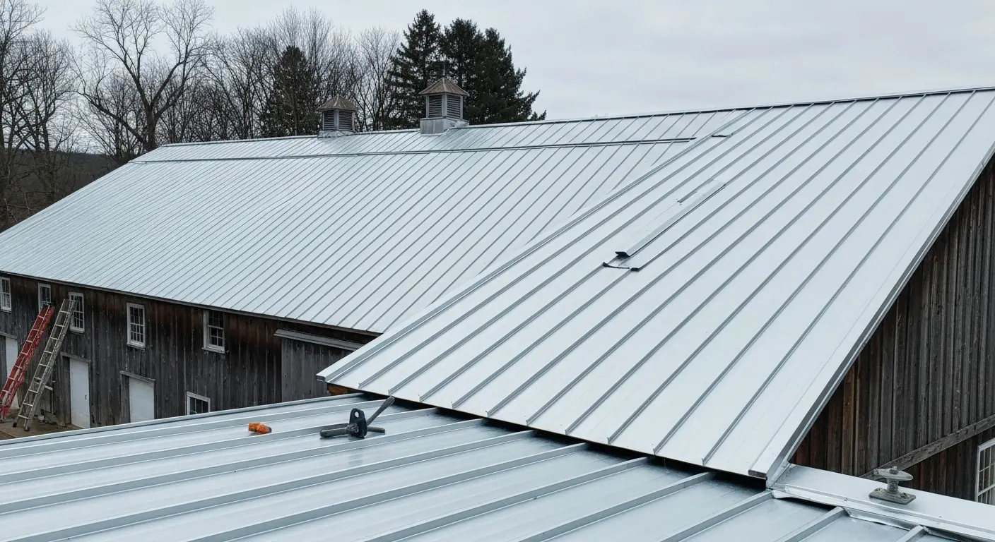 Metal roof installation on barn in Syracuse