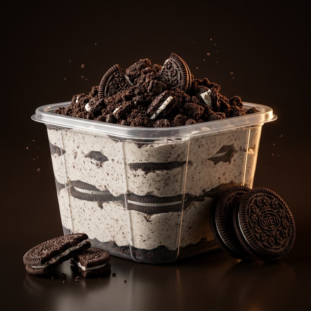 Casita Dulce Choco Oreo cup crowned with crushed cookie crumble and Oreo pieces