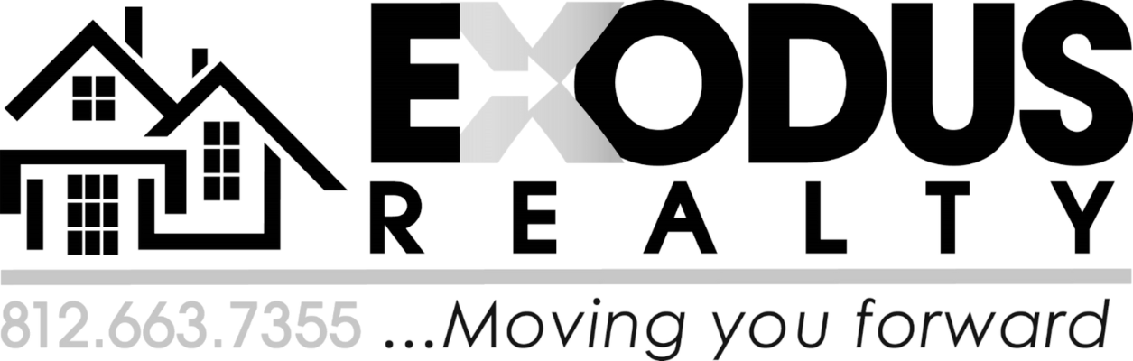 "Exodus Realty | 812-663-755 ...Moving you forward" logo