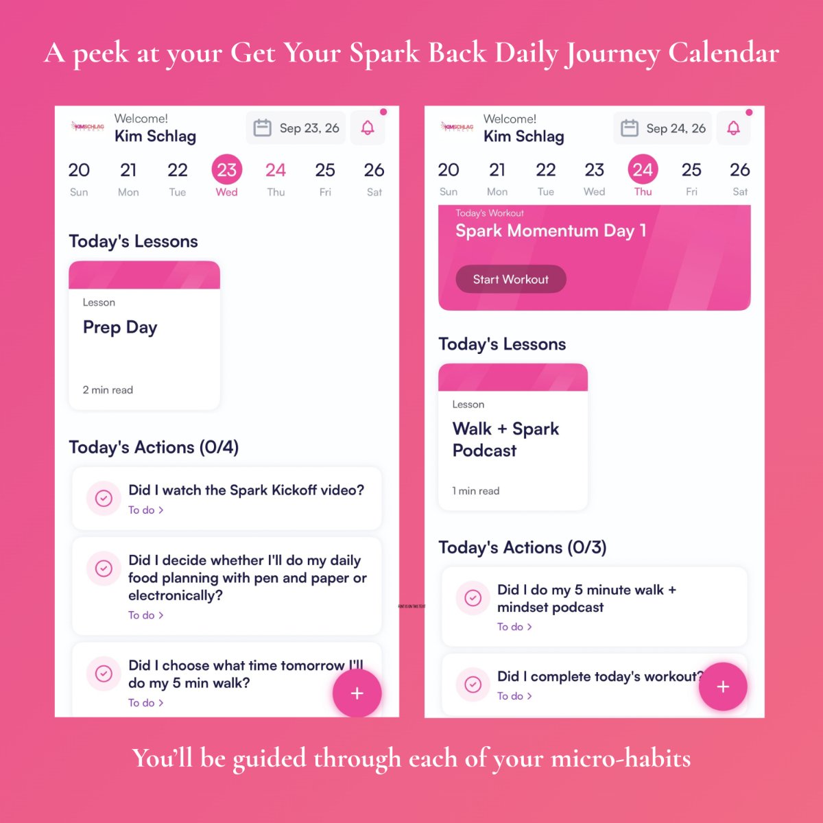 A peek at the Get Your Spark Back Daily Journey Calendar in the MyCoach app