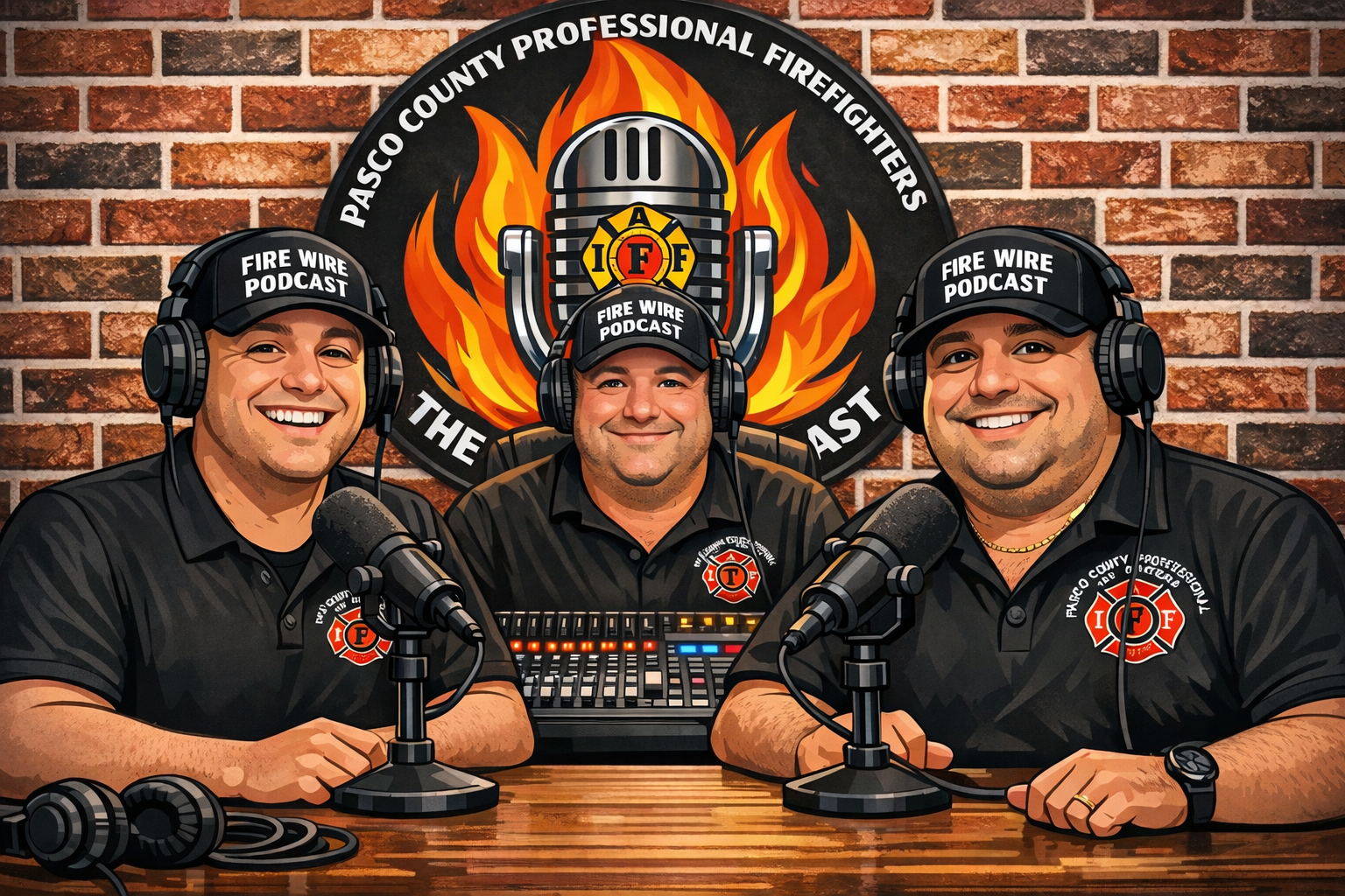 The Fire Wire Podcast hosts and production team
