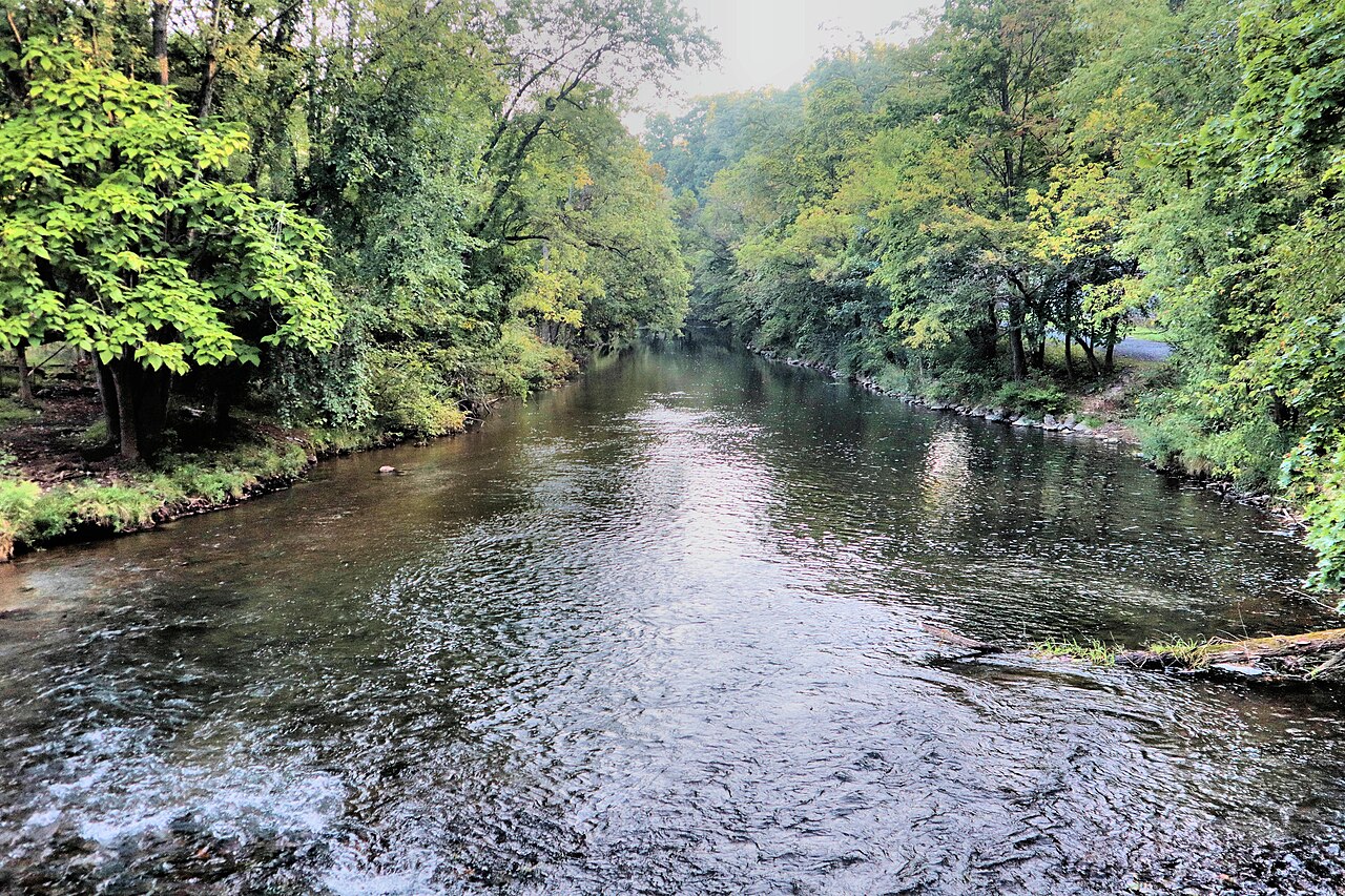 Little Lehigh Creek flowing through Lehigh Parkway in Allentown, PA, a peaceful natural setting in the Lehigh Valley