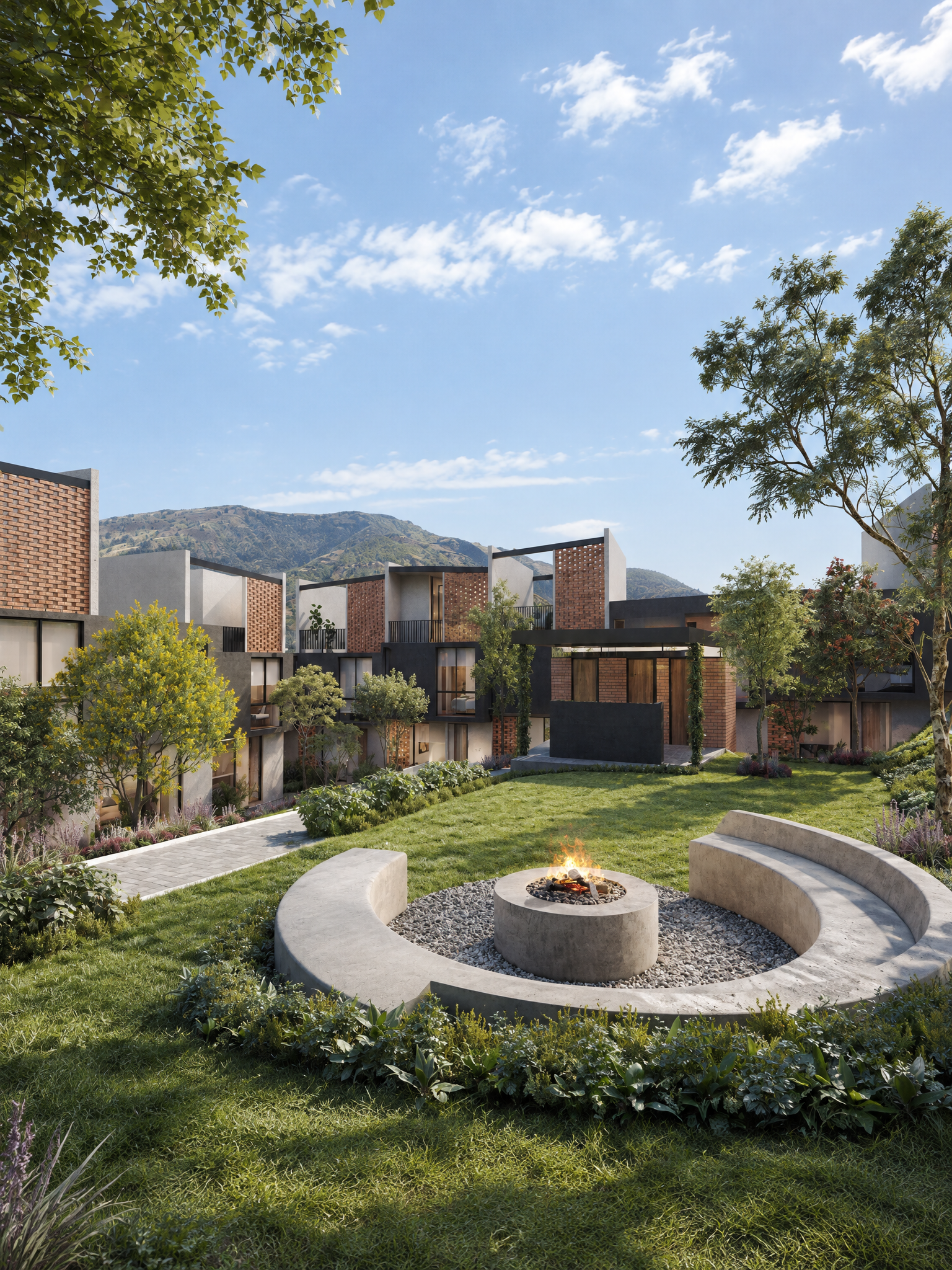 Render amenidad Fire Pit — KANTU Residencias