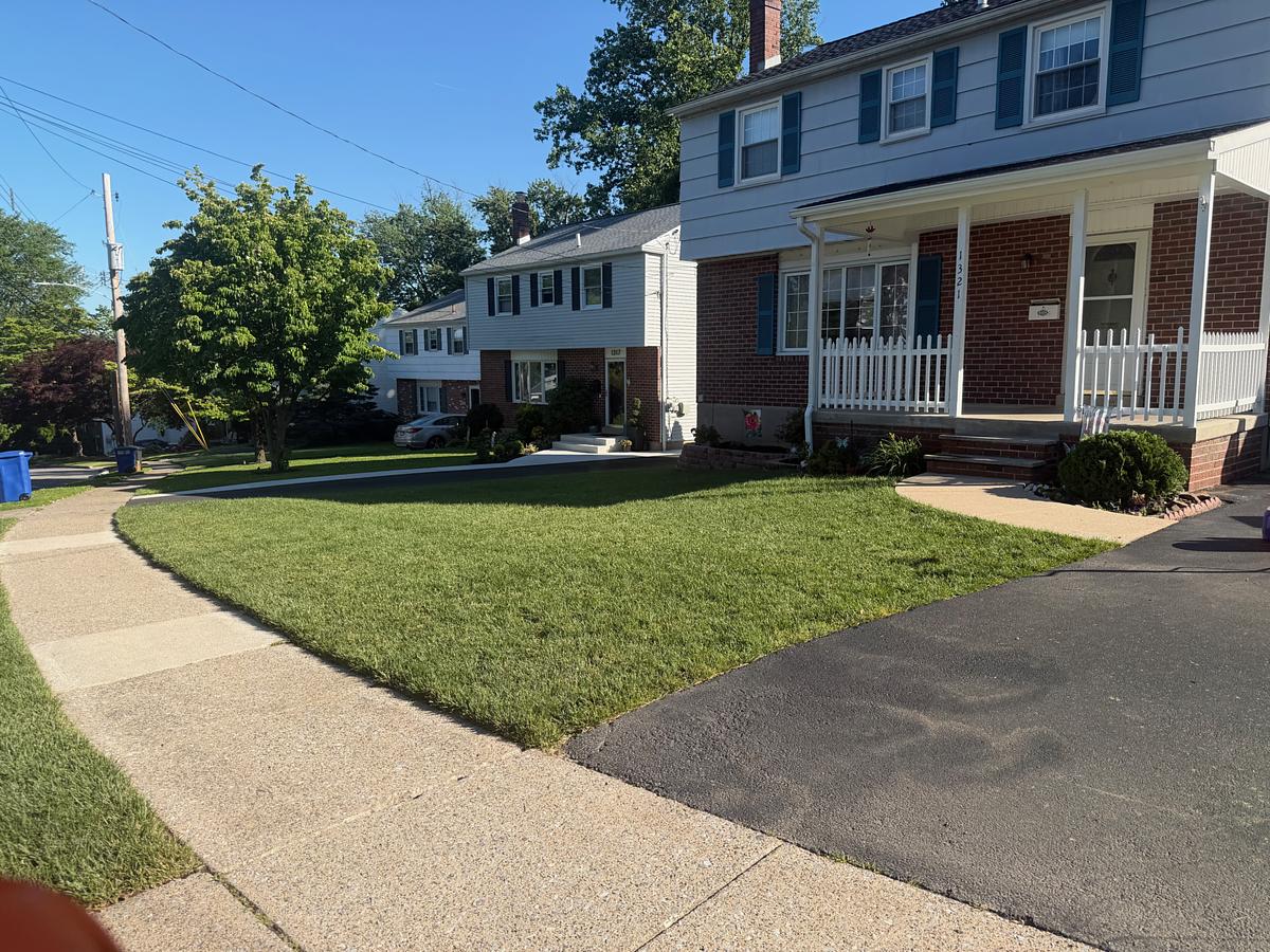 The same Havertown, PA front walkway after pressure washing, an even pale cream concrete