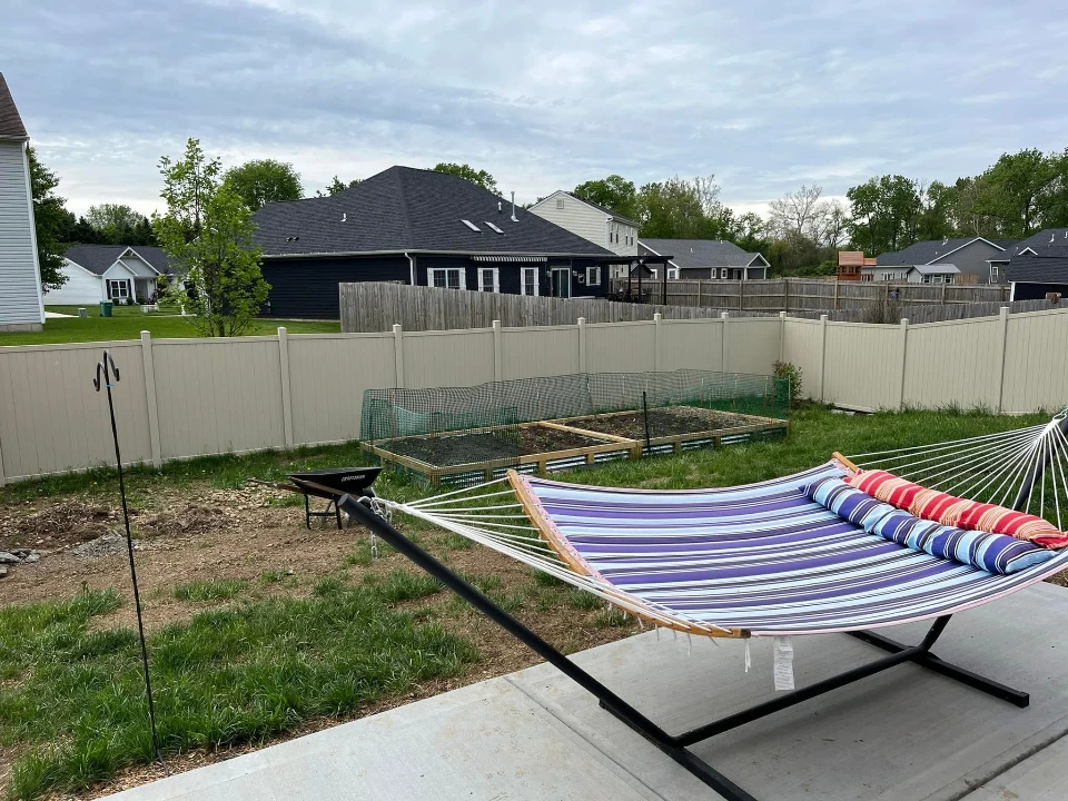 Vinyl privacy fence and patio