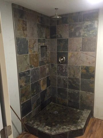 Slate tile corner shower